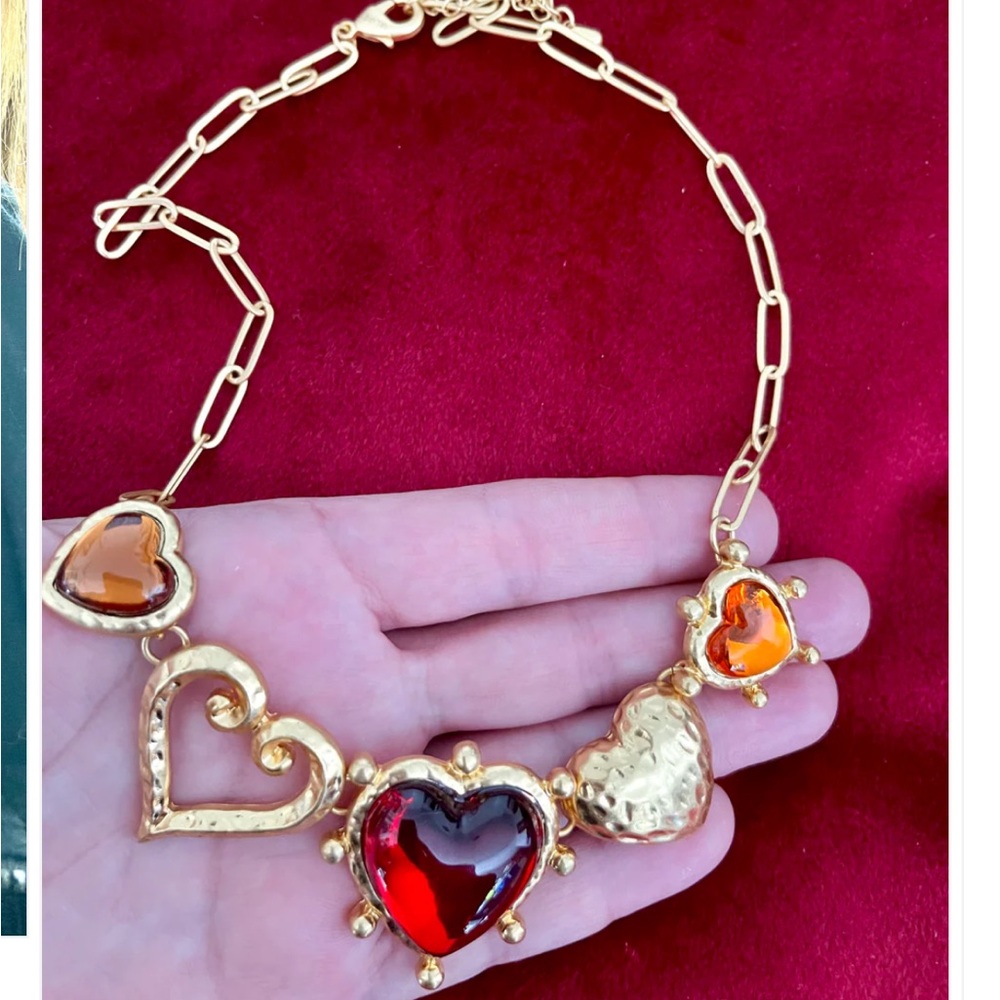 Gold and Red Heart Charm Necklace - Picture 4 of 6